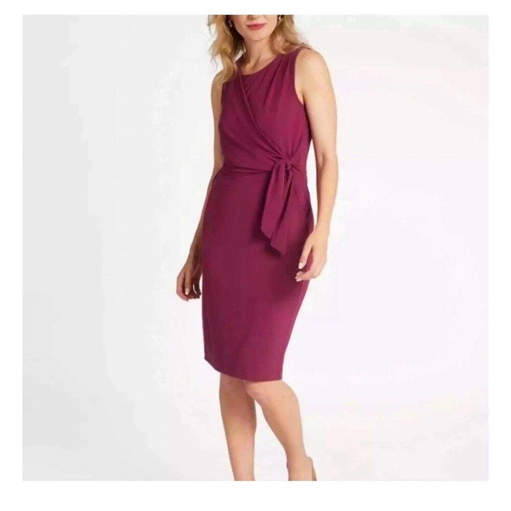 Womens Plus Size 2XL Betabrand Purple Plum Side Tie Stretch Jersey Midi Dress